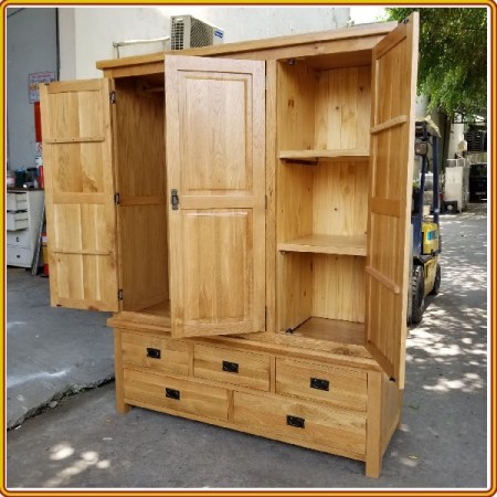 Rustic Oak : Tủ Áo 1m6 - Gỗ Sồi 3 Cánh + 5 Ngăn Kéo